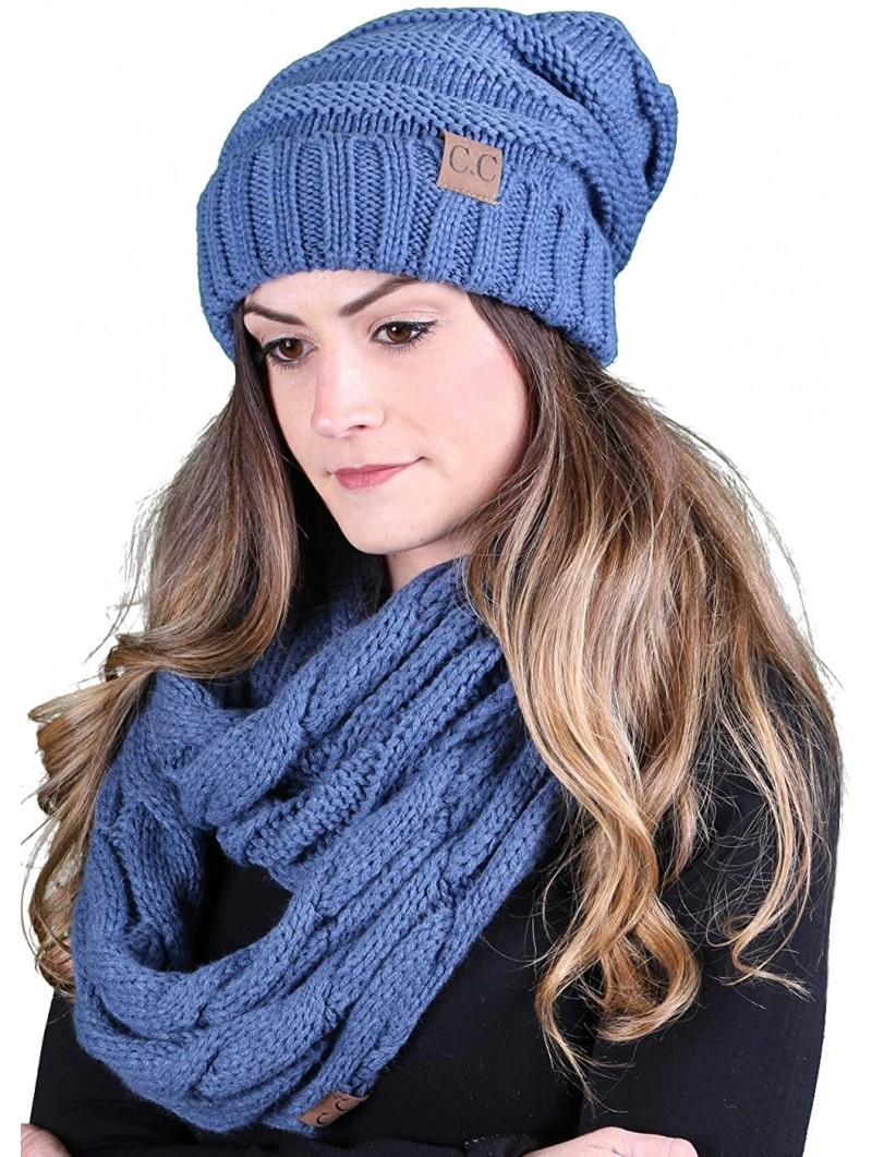 Skullies & Beanies Oversized Slouchy Beanie Bundled with Matching Infinity Scarf - Dark Denim - CI188YNKA6T $18.33