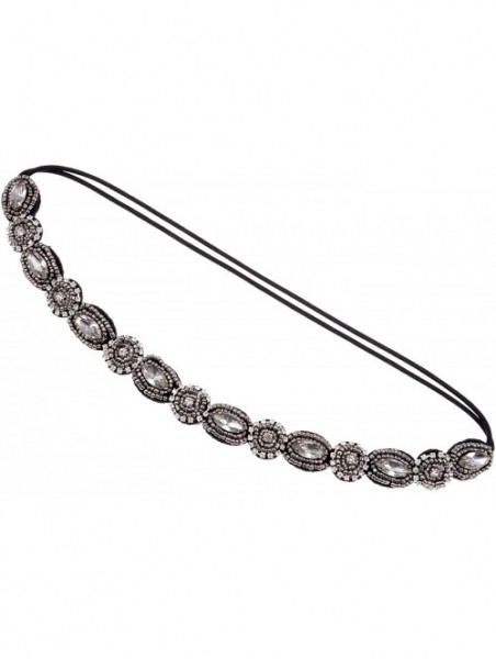 Headbands Womens Elastic Vintage Metallic Beaded Rhinestone Hair Piece Headband - Grey - CJ12N1IGD14 $14.19