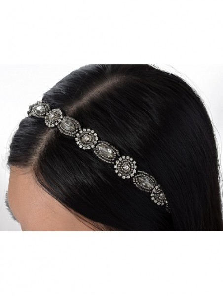 Headbands Womens Elastic Vintage Metallic Beaded Rhinestone Hair Piece Headband - Grey - CJ12N1IGD14 $14.19