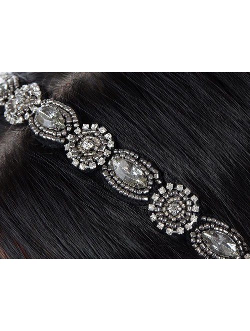 Headbands Womens Elastic Vintage Metallic Beaded Rhinestone Hair Piece Headband - Grey - CJ12N1IGD14 $14.19