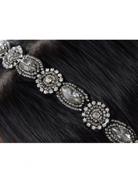 Headbands Womens Elastic Vintage Metallic Beaded Rhinestone Hair Piece Headband - Grey - CJ12N1IGD14 $14.19