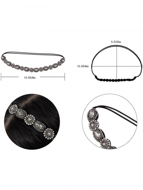 Headbands Womens Elastic Vintage Metallic Beaded Rhinestone Hair Piece Headband - Grey - CJ12N1IGD14 $14.19