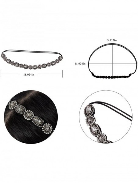 Headbands Womens Elastic Vintage Metallic Beaded Rhinestone Hair Piece Headband - Grey - CJ12N1IGD14 $14.19