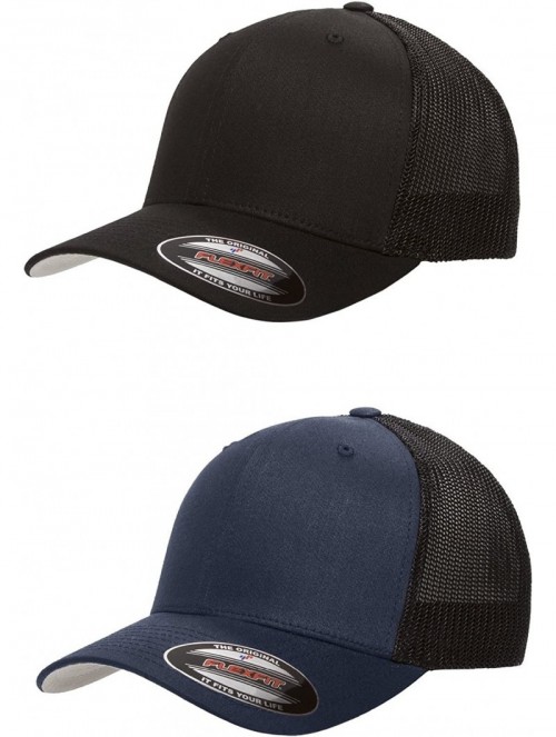 Baseball Caps 2-Pack Premium Trucker Cap - 6511 - [2pack] 1-solid Black & 1-solid Navy - CM12EZLKUG5 $24.57