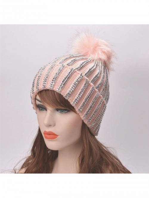 Skullies & Beanies Womens Faux Fur Pom Pom Beanie Ski Hat Cap Slouchy Knit Warm A469 - Pink - CA1882KYQIK $21.75