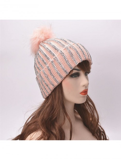 Skullies & Beanies Womens Faux Fur Pom Pom Beanie Ski Hat Cap Slouchy Knit Warm A469 - Pink - CA1882KYQIK $21.75