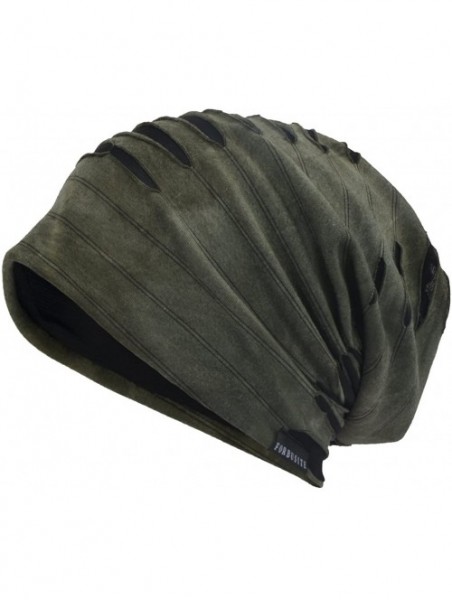 Skullies & Beanies Men's Chic Striped Thin Baggy Slouch Summer Beanie Skull Cap Hat - 9a-green - C518E6Y0YIQ $16.49