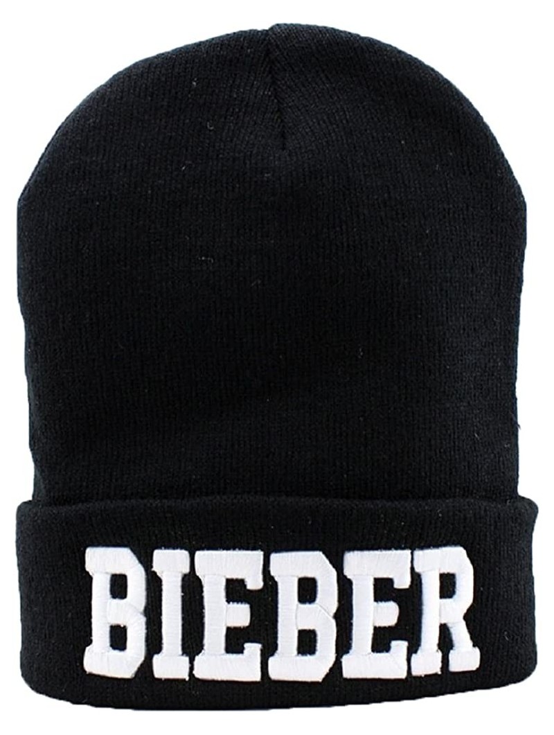 Skullies & Beanies Leegoal Unisex Winter Warm Letters Printed Knit Hat-Black 10 - CJ11HE2OXVL $13.19