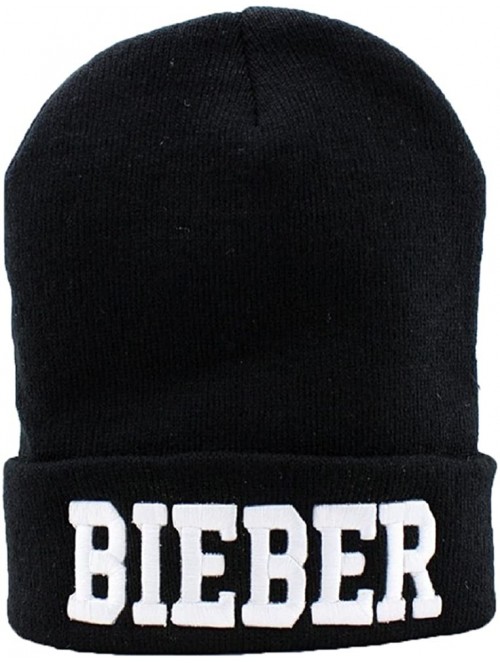 Skullies & Beanies Leegoal Unisex Winter Warm Letters Printed Knit Hat-Black 10 - CJ11HE2OXVL $13.19