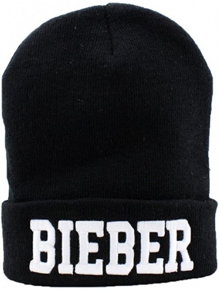 Skullies & Beanies Leegoal Unisex Winter Warm Letters Printed Knit Hat-Black 10 - CJ11HE2OXVL $13.19