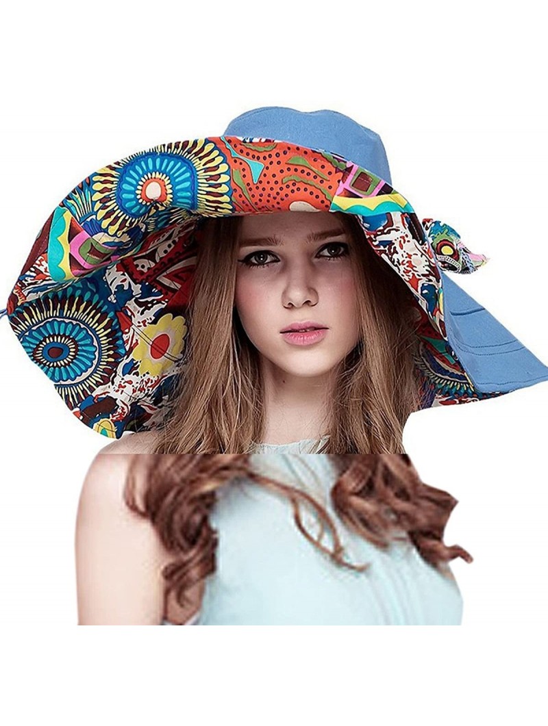 Sun Hats Large Wide Brim Sun Hat for Women-Summer Hats for Beach Garding-Floppy - 2-0-blue - CV18TWKSGLX $20.21