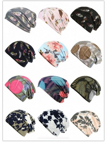 Skullies & Beanies Flower Printed Beanie Women Turban Headband Chemo Cap - 2 Pack Set 18 - CG18WHDSA0K $16.76