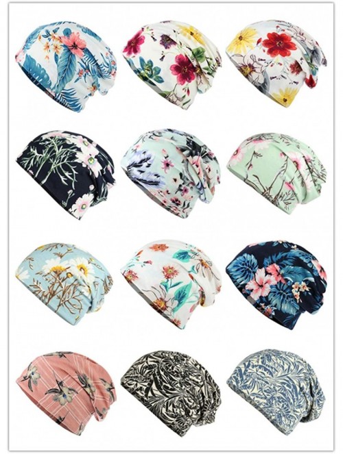 Skullies & Beanies Flower Printed Beanie Women Turban Headband Chemo Cap - 2 Pack Set 18 - CG18WHDSA0K $16.76