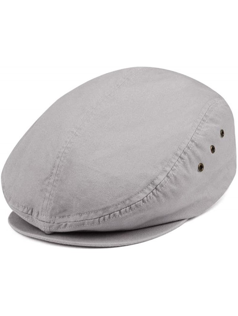 Newsboy Caps Men's Plaid Ivy Washed Canvas Newsboy Cap Hat L.GREY One Size - C511NPPNZGF $12.96