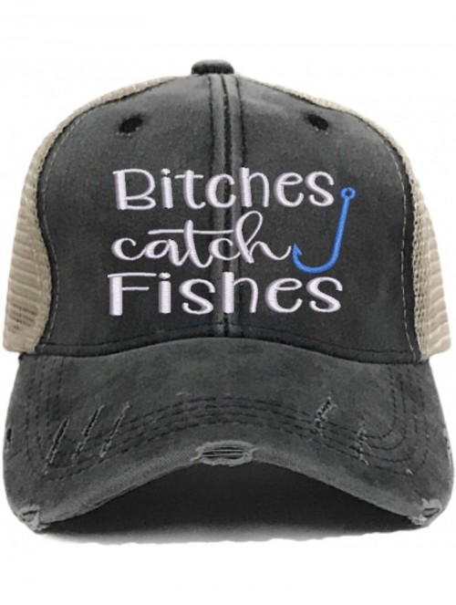 Baseball Caps Bitches Catch Fishes Women's Funny Custom Distressed Fishing Trucker Hat Embroidered Baseball Cap - Blue - CQ18...