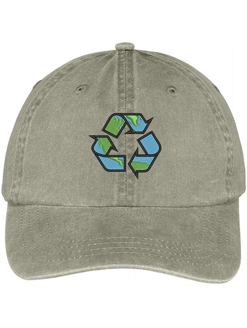 Baseball Caps Recycling Earth Embroidered Cotton Washed Baseball Cap - Khaki - CK12KMER6YN $22.40