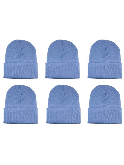 Skullies & Beanies Unisex Knitted Winter Beanie Hat 6 Pcs - Sky Blue - CZ18K6ZCRGU $16.50