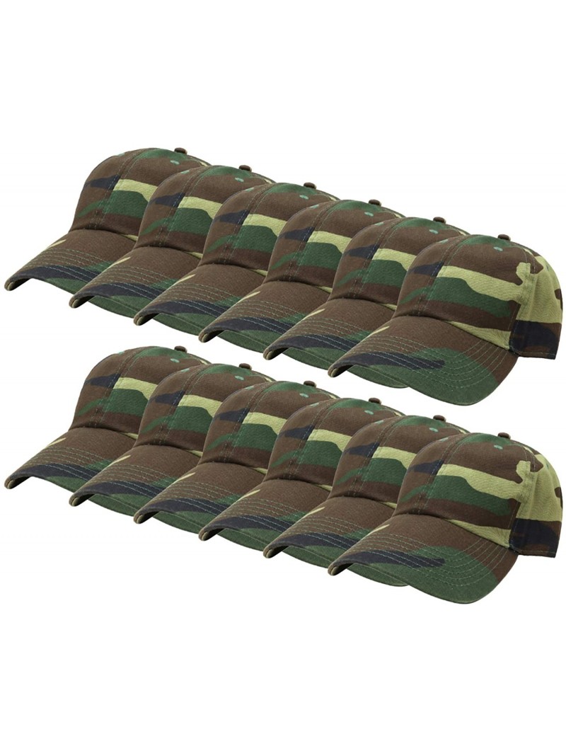 Baseball Caps 12-Pack Wholesale Classic Baseball Cap 100% Cotton Soft Adjustable Size - Woodland Camo - CH18E6L4KO4 $73.72