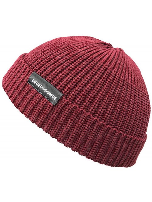 Skullies & Beanies Men Women Knit Watch Cap Wool Winter Solid Color Beanie Skull Cap Harbour Cuffed Hat - Wine Red - C218XMAH...