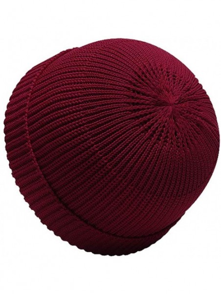 Skullies & Beanies Men Women Knit Watch Cap Wool Winter Solid Color Beanie Skull Cap Harbour Cuffed Hat - Wine Red - C218XMAH...