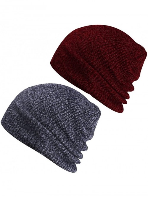 Skullies & Beanies Slouchy Winter Hats Knitted Beanie Caps Soft Warm Ski Hat - Dark Grey+burgundy - CI186S7U2OD $12.50