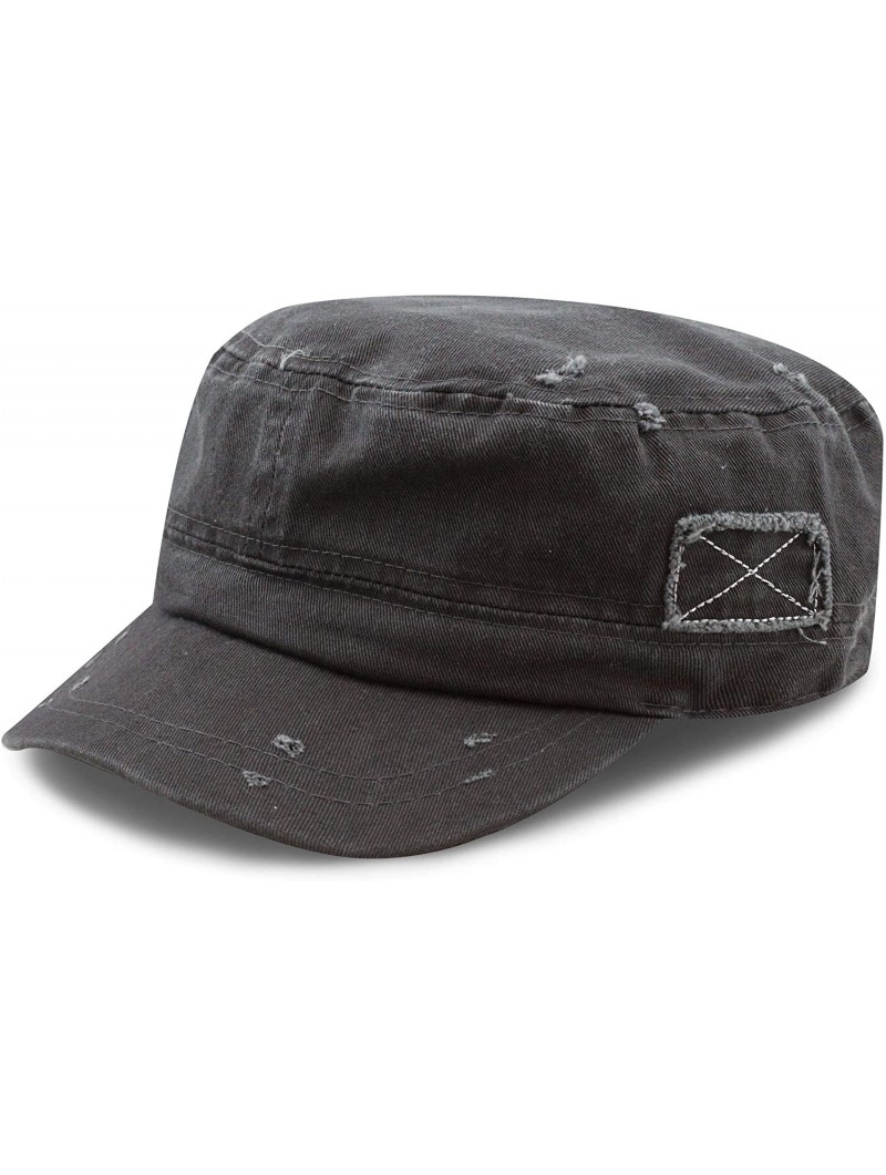 Baseball Caps Washed Cotton Basic & Distressed Cadet Cap Military Army Style Hat - 2. Distressed - Charcoal - CJ1983KRW93 $16.58