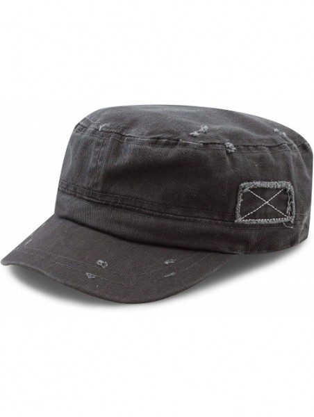 Baseball Caps Washed Cotton Basic & Distressed Cadet Cap Military Army Style Hat - 2. Distressed - Charcoal - CJ1983KRW93 $16.58