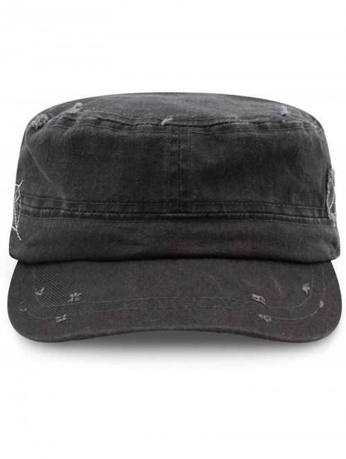 Baseball Caps Washed Cotton Basic & Distressed Cadet Cap Military Army Style Hat - 2. Distressed - Charcoal - CJ1983KRW93 $16.58