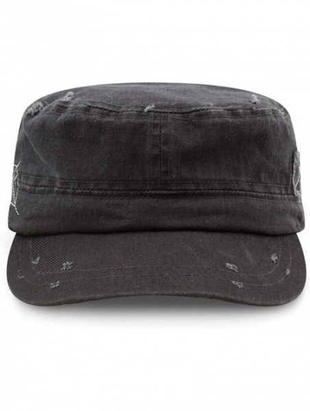 Baseball Caps Washed Cotton Basic & Distressed Cadet Cap Military Army Style Hat - 2. Distressed - Charcoal - CJ1983KRW93 $16.58