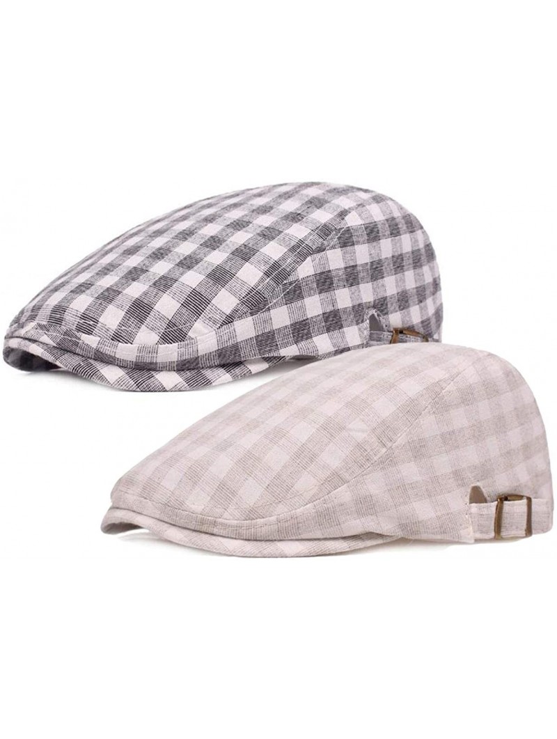 Newsboy Caps Unisex Flat Checker Plaid Ivy Newsboy Cap Hat - 2 Pack-d - CN18L62ET83 $20.66