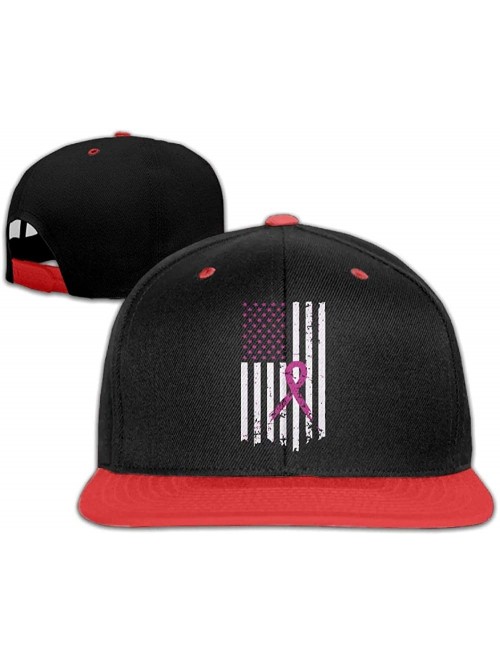 Baseball Caps Mens/Womens Hip-hop Hats Pink Ribbon Breast Cancer Awareness Flag Adjustable - Red - CO18I5O9Q2K $20.16
