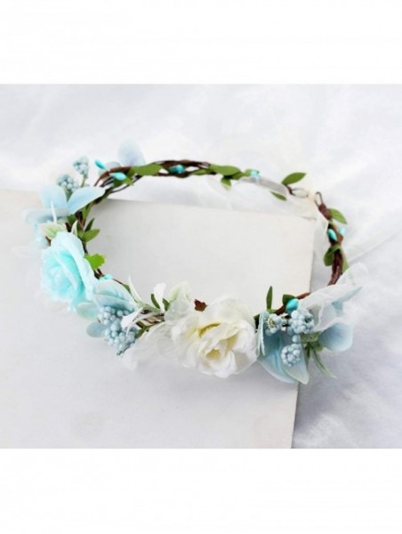 Headbands Boho Flower Headband Hair Wreath Floral Garland Crown Halo Headpiece with Ribbon Wedding Festival Party - L - CF18H...