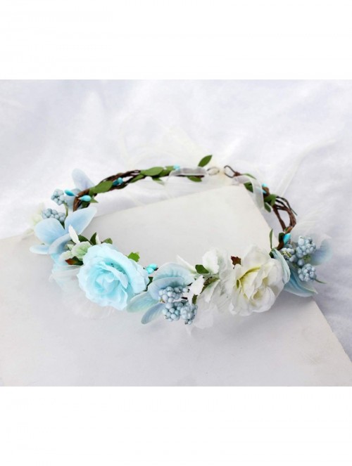 Headbands Boho Flower Headband Hair Wreath Floral Garland Crown Halo Headpiece with Ribbon Wedding Festival Party - L - CF18H...