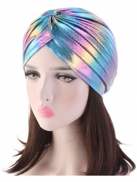 Skullies & Beanies India Hat Unisex Metallic Arab Pleated Headwrap Swami Hat Costume Glitter Laser Colourful Beanie Chemo Cap...