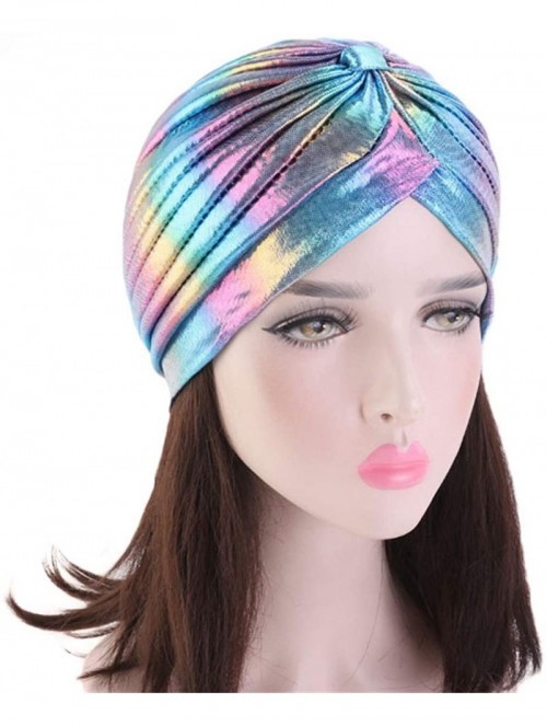 Skullies & Beanies India Hat Unisex Metallic Arab Pleated Headwrap Swami Hat Costume Glitter Laser Colourful Beanie Chemo Cap...