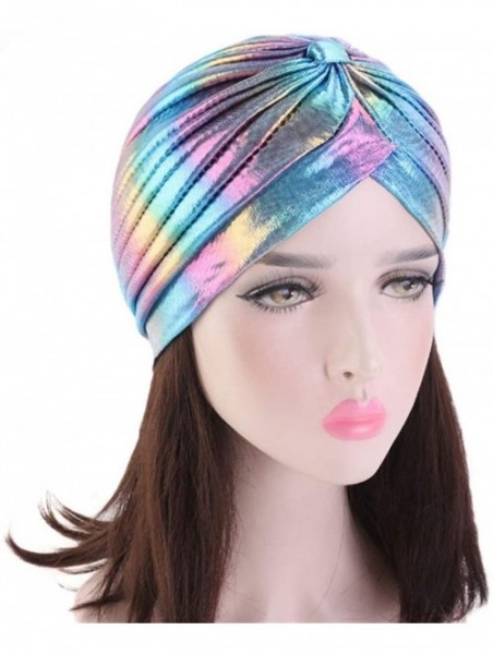 Skullies & Beanies India Hat Unisex Metallic Arab Pleated Headwrap Swami Hat Costume Glitter Laser Colourful Beanie Chemo Cap...