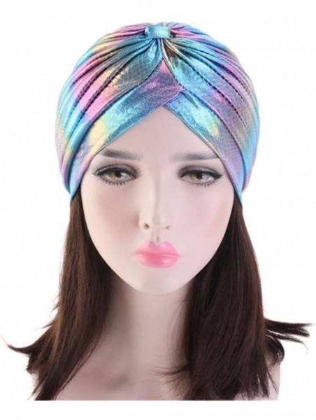 Skullies & Beanies India Hat Unisex Metallic Arab Pleated Headwrap Swami Hat Costume Glitter Laser Colourful Beanie Chemo Cap...