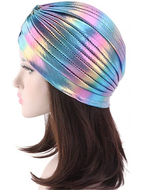 Skullies & Beanies India Hat Unisex Metallic Arab Pleated Headwrap Swami Hat Costume Glitter Laser Colourful Beanie Chemo Cap...