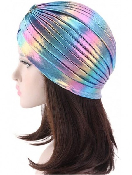 Skullies & Beanies India Hat Unisex Metallic Arab Pleated Headwrap Swami Hat Costume Glitter Laser Colourful Beanie Chemo Cap...