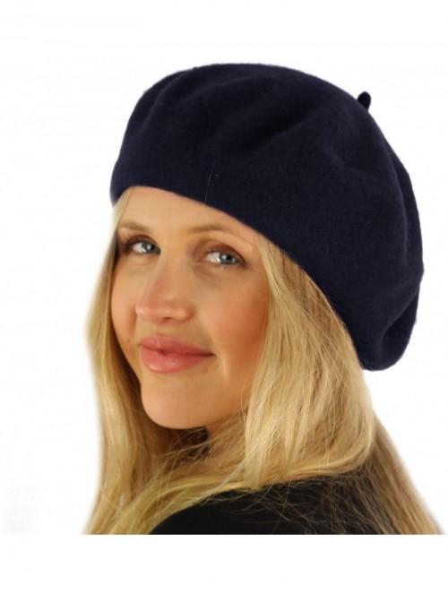 Berets Classic Winter 100% Wool Warm French Art Basque Beret Tam Beanie Hat Cap Navy - CK1864S9UAI $13.44