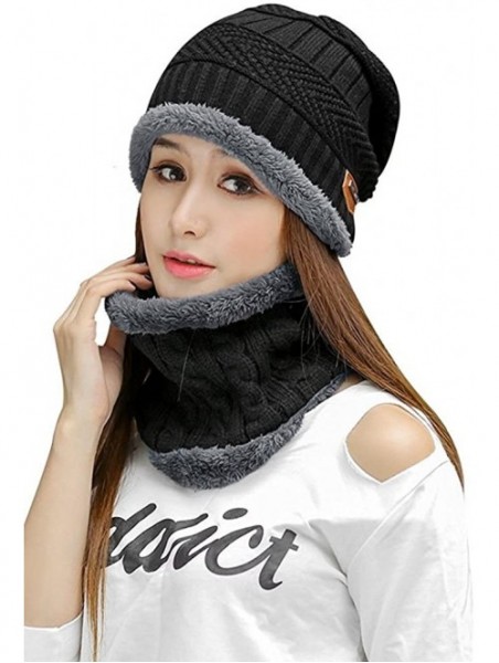 Skullies & Beanies Women's Beanie Hat Scarf Set Knit Warm Thick Winter Snow Skull Caps - Black - CE1857L5D8Y $12.65