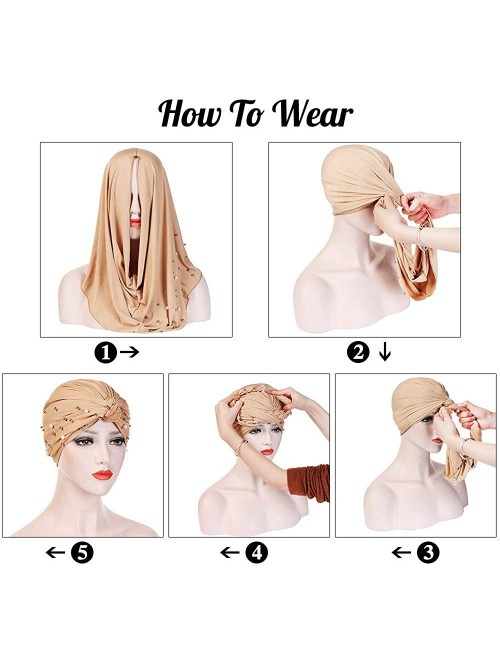 Bomber Hats Women Muslim Turban Pearl Hat Bonnet Hijab Headscarf Islamic Chemo Cap - Brown - C618RZTMQCX $9.46