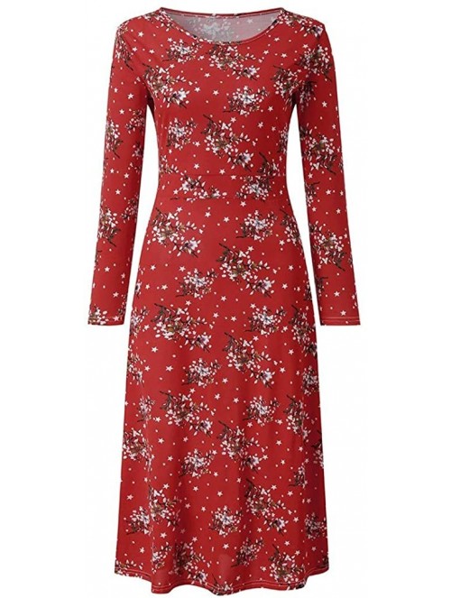 Headbands Women Dress Fashion Floral Beach Long Sleeve Dress Casual Party Vintage Sexy Maxi Dress - Red a - CI19249XSDO $12.06