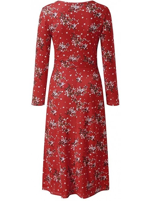 Headbands Women Dress Fashion Floral Beach Long Sleeve Dress Casual Party Vintage Sexy Maxi Dress - Red a - CI19249XSDO $12.06