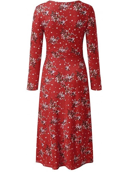 Headbands Women Dress Fashion Floral Beach Long Sleeve Dress Casual Party Vintage Sexy Maxi Dress - Red a - CI19249XSDO $12.06