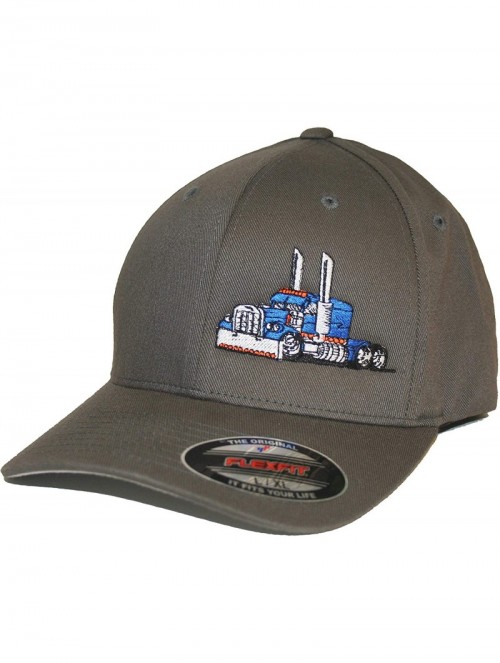 Baseball Caps Trucker Truck Hat Big Rig Cap Flexfit - Grey W/ Blue - CM18UL8N7G5 $25.66