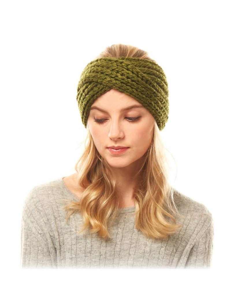 Cold Weather Headbands Women's Soft Knitted Winter Headband Head Wrap Ear Warmer (Twisted-Olive) - Twisted-Olive - CJ18XTMWN6...