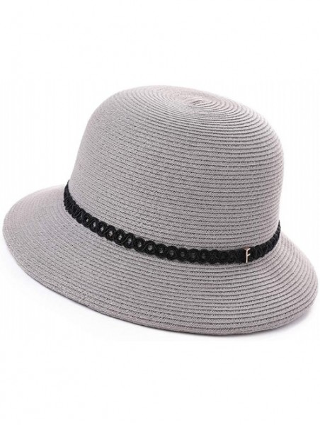 Sun Hats Womens Summer Sun Beach Straw Hats UPF Protective Panama Fedora Outdoor Patio - 00010_gray - CQ18SUZ9GCZ $27.88