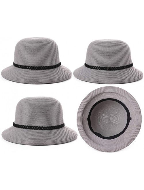 Sun Hats Womens Summer Sun Beach Straw Hats UPF Protective Panama Fedora Outdoor Patio - 00010_gray - CQ18SUZ9GCZ $27.88