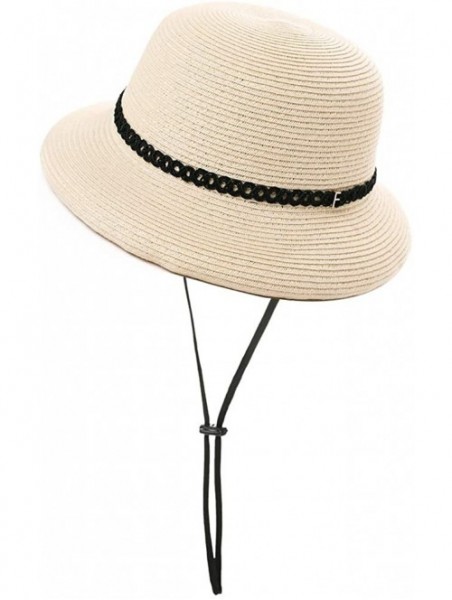 Sun Hats Womens Summer Sun Beach Straw Hats UPF Protective Panama Fedora Outdoor Patio - 00010_gray - CQ18SUZ9GCZ $27.88